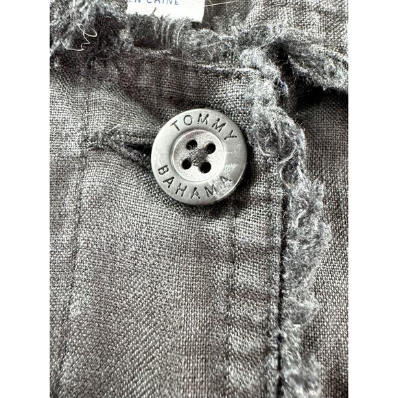 Tommy Bahama Two Palms Linen Button Front Jacket S Black Raw Edge Cropped - Picture 6 of 8